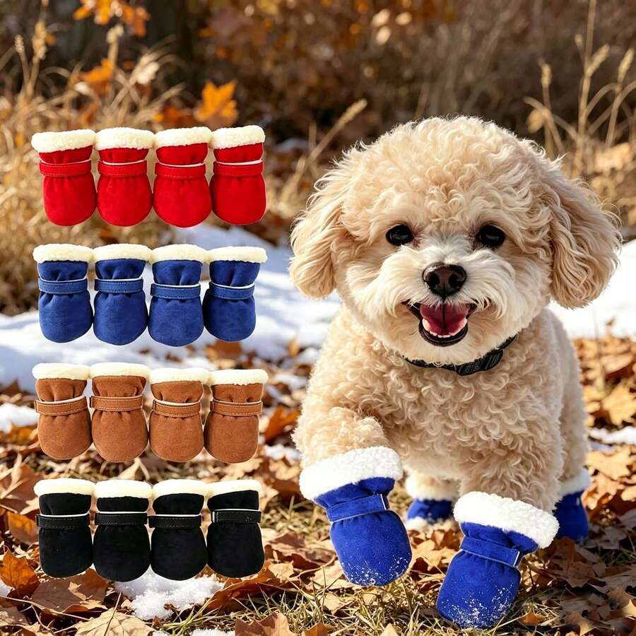 4Pcs Winter Pet Booties Multiple Colors Available Thick Warm Anti Slip ...