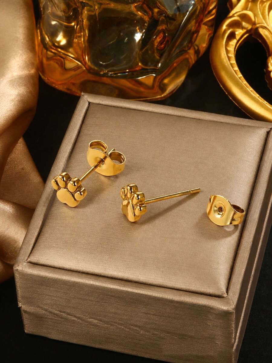 VceTd Delicate Personalized Mini Elegant Daily Accessories Earrings, Minimalist Fashionable Cute Cat Claw Earrings, Fashion Accessories, Animal Element Earrings, Cartoon Ladies Earrings, Korean Style Fashion Ear Cuff Earrings, Women Anniversary Small Earrings - Yellow Gold - View 1