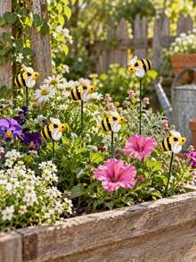 10pcs Bee Garden Decor Stakes, Artificial Insect Yard Decorations, Outdoor Lawn Flower Bed Decorative Pins, Patio Backyard Holiday Decor - Bee - View 5