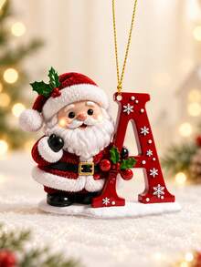 Christmas Tree Shaped Santa Claus Enamel Pendant - A-Z Letter Style - Ideal Decoration For Christmas, Valentine's Day And Thanksgiving | Multi-Functional Keychain And Backpack Charm, No Battery Required, 2D Flat Design, Suitable For All Seasons - Multicolor - View 1