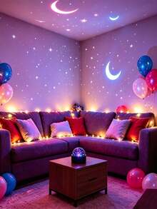 1pc Spherical Moon And Starry Night Light, USB Powered, 7 Color Modes, Romantic Galaxy Projection Icon, Starry Sky Projection Lamp, Star And Moon Pattern Projection. Plug And Play, Wide Coverage, Perfect For Home Party Decoration, Multi-Pattern Star And Moon Projection Lamp, Colorful Star And Moon Pattern Bedroom Bedside Lamp, Romantic Dreamy Small Colorful Light - Moon Projection Lamp - View 4