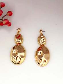 1 Pair Exaggerated Hammered Asymmetrical Oval Patchwork Drop Earrings, Fashion Versatile - Earring - View 2