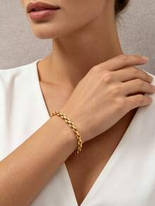 1pc Stainless Steel Fashion Pig Nose Coffee Bean Handmade Chain Bracelet 18K Gold Color For Women Daily Wear - Yellow Gold - View 3