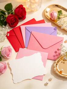 100pcs/Set, 50 Mini Colorful Western Style Envelopes + 50 Wavy Edge Greeting Cards, With Blank Memo Cards, Premium Self-Adhesive Seal, Mixed Colors, Small Business Card Size, Suitable For Weddings, Parties, New Year And Christmas - Multicolor - View 8