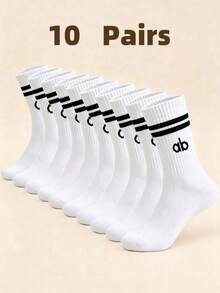 1/3/5/10 Pairs Random Style Women's College Style Striped Mid-Calf Socks, Breathable Ribbed Sports Socks, Suitable For Fitness, Walking And Daily Wear - Black and White - View 20