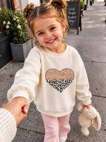 Young Girl - Fun Print Crew Neck Sweatshirt, Warm And Comfortable Crew Neck Pullover Sweatshirt For Autumn/Winter - Apricot - View 1