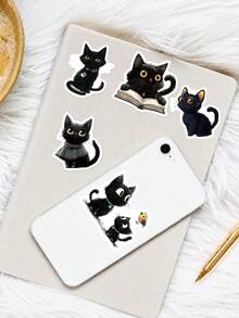 56Pcs Cartoon Black Cat Stickers, Dark Cute Cartoon Style, Including Black Cats, Pumpkins, Brooms, Magic Hats, Potion Elements, For Journal Collage, Water Bottle, Luggage, Skateboard, Tablet, Notebook, Storage Box, DIY Craft Decoration - Multicolor - View 6