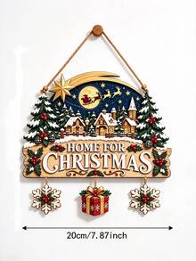 1PC 2D Flat Christmas Wooden Door Sign, Rustic Country Style Hanging Plaque With Rope, For Front Door Porch Entryway, Irregular Christmas Home Decor, Christmas Decrations, Perfect Christmas Gift For Family Friends, Holiday Gift - Multicolor - View 7