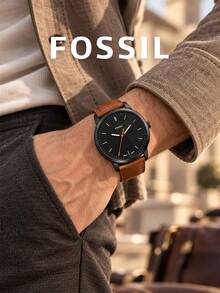 FS5305 Fossil Men's Quartz Watch Brown Genuine Leather Strap Round Matte Dial Orange Second Hand Minimalist Casual Wristwatch, Fit For Daily Commute - one-size - View 4