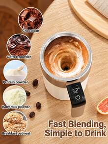 Car Cup Warmer & Cooler, Self-Stirring Coffee Mug With Fahrenheit Temperature Display, LED Digital Temperature Control, Rechargeable Stirring Cup With Lid, Automatic Self-Stirring, Suitable For Coffee, Milk And Other Beverages, Brown, Car Electronics - A - View 3