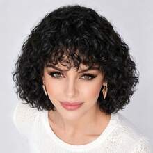 Loose Wave Human Hair Wig For Woman With 150% Density Full Machine Made Brazilian Human Hair Wig Luxurious Deep Wave Human Hair Wig With Bangs For Everyone - Natural Black - View 4