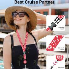 Nautical Beach Print Halter Lanyard, Cruise Ship ID Card Holder, Anchor Shell Palm Tree Pattern Travel Work Student Badge Holder - 4-piece Ocean Style - View 4
