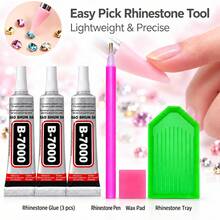 8pcs Rhinestone Tool Set With Silicone Tips, Detachable; Ideal For Picking And Applying Crystals, Diamonds, Resin Gems And Beads, Suitable For Beginners And Artists. Comes With Flat-Back Resin Rhinestones, Perfect For DIY Handmade Decoration Of Cups, Shoes And Other Items. - View 9