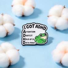 Funny "ADHD" Frog Enamel Pin, Cute Cartoon Green Frog Lapel Brooch, Mental Health Meme Badge For Backpack Jacket Hat Decor, Humor Gift For Man Women - Multicolor - View 6