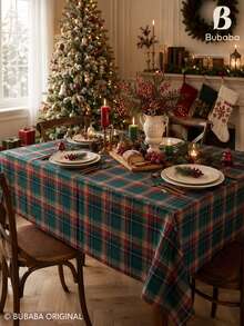 Red & Green Plaid Christmas Tablecloth, Vintage Farmhouse Style Dining Tablecloth, Holiday Decor Tablecloth, Suitable For Christmas Dinner Party - Multicolor - View 3