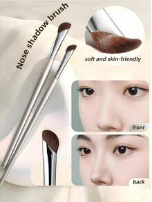 OBOVAY 2/1pc Set Eyeliner Brush, Ultra-Fine Angled Brush Head, Flat Brow Brush, Precision Detail Brush, Suitable For Eye And Under-Eye Makeup, Sickle-Shaped Angled Nose Contour Brush Set, Large And Small Sizes For Combined Use, Soft Horse Hair Bristles For Gentle Powder Pickup, Fits Nose Contour. Large Size Easily Blends Eye Socket, Small Size Precisely Outlines Nose Bridge, Accurately Modifies And Slims Nose Wings, Even Color Application Without Clumping Or Smudging, Beginners Can Easily Create A 3D Natural-Looking Upturned Nose. - Multicolor - View 1