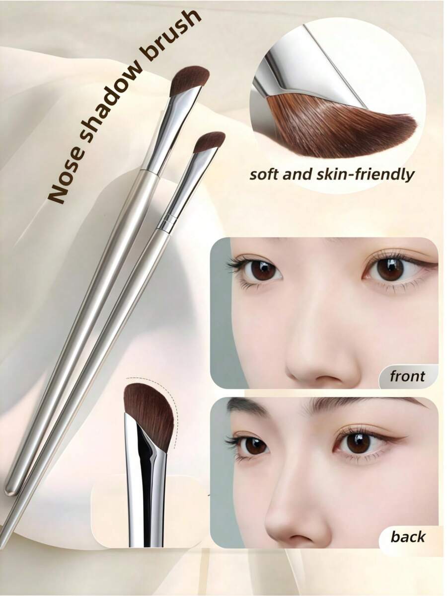 OBOVAY 2/1pc Set Eyeliner Brush, Ultra-Fine Angled Brush Head, Flat Brow Brush, Precision Detail Brush, Suitable For Eye And Under-Eye Makeup, Sickle-Shaped Angled Nose Contour Brush Set, Large And Small Sizes For Combined Use, Soft Horse Hair Bristles For Gentle Powder Pickup, Fits Nose Contour. Large Size Easily Blends Eye Socket, Small Size Precisely Outlines Nose Bridge, Accurately Modifies And Slims Nose Wings, Even Color Application Without Clumping Or Smudging, Beginners Can Easily Create A 3D Natural-Looking Upturned Nose. - Multicolor - View 1