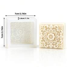 French Lace Flower Embossed Silicone Soap Mold, European Style Square Manual Soap Making Mold, Reusable & Easy To Demold - Transparent White - View 5