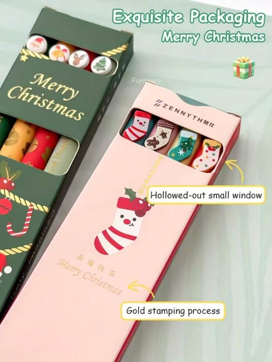 4pcs Christmas Series Neutral Pens 0.5mm Cute Cartoon Quick-Dry Pens IG Style Minimalist Fun Button Pens Christmas Gift - A - View 1