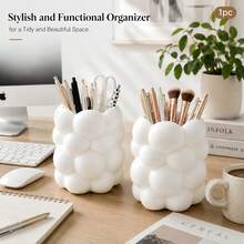 Cute Bubble Pen Holder, White Makeup Brush Storage Cup, Kawaii Desktop Organizer, Suitable For Vanity, Office And Home - Multicolor - View 2