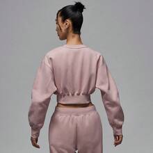 NIKE Jordan Flight Fleece Women's Light Pink Cropped Crew Neck Knit Sweatshirt With Patch FV7153-601 - Baby Pink - View 2