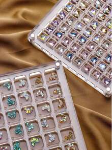 2/1pc 64-Grid/100-Grid Acrylic Nail Rhinestone Storage Box, Double-Sided Round & Square Display Box, Magnetic Nail Accessory Organizer Tool Empty Box, Rhinestones Not Included - Clear - View 7