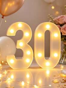 21cm LED Marquee Number Light, 1/16/18/30/50/60 Birthday Party Decoration Marquee Number Light, Battery Operated, Birthday/Anniversary Decoration, Wedding Decoration, Proposal Decoration, Dorm Room Decoration Light, Christmas Decoration Light - White - View 29