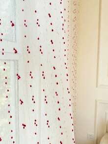 1pc Vintage Style Linen Transparent Curtain With Rose Red Candy Beads - Rod Pocket Design, Easy To Hang, Perfect For Bedroom, Living Room, Office Decor - Hot Pink - View 2