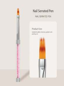 1pc Nail Art Gradient Tie Dye Fan Brush Jagged Brush Lace Sweeping Brush Smudging Line Drawing Painting Nail Tool - Pink - View 1