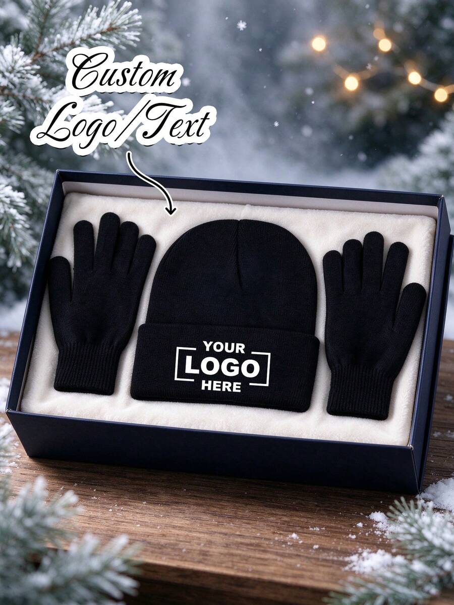 2件/1套可客製化文字/Logo針織毛帽，中性款，柔軟壓克力材質，可折疊設計，適合戶外活動與日常穿著，秋冬森林色調，Gorpcore、Y2K風格，街頭風，骷髏帽