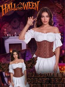 Women's Underbust Corset Renaissance Halloween Costume With Boning Support, Front Buckle, Back Lace-Up, Plus Size, Wide Pirate Belt, Gothic Victorian Outfit - A - View 4