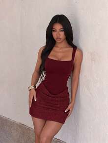 Autumn/Winter Party Dress, Homecoming Prom Evening Gown, Sexy Shiny Patchwork Beach Dress, Suitable For Halloween, Birthday - Burgundy - View 1