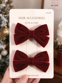 2pcs/Set Burgundy Bow Hair Clips For Girls, Cute Crocodile Clip Hair Accessories, Christmas Gift, Suitable For Daily Wear And Party - Burgundy - View 1