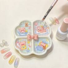 1pc Mini 4-Grid Nail Art Palette With Bow Decoration, 2-In-1 Nail Art Rhinestone Storage Box & Nail Art Palette, Cartoon Animal Pattern Watercolor Palette, Multi-Function Nail Art Storage Tray - Multicolor - View 9