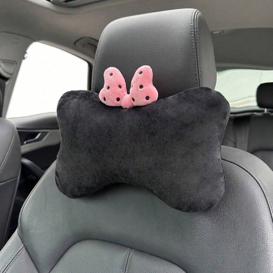 1pc Car Neck Pillow Polka Dot Bow Plush Headrest, Ergonomic Design, All ...