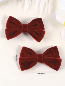 2pcs/Set Burgundy Bow Hair Clips For Girls, Cute Crocodile Clip Hair Accessories, Christmas Gift, Suitable For Daily Wear And Party - Burgundy - View 5