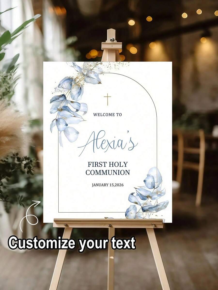 Personalized Religious Welcome Sign, Customized Text And Date Floral Arch Design, PVC Material For Baptism, Church Entrance Decor, Wedding And Home Celebration Arch Sign, Acrylic Wedding Sign - Multicolor - View 1
