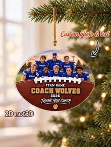 1pc Personalized Football Photo Christmas Ornament,Custom Text & Team Picture Xmas Tree Hanging Decor,Thank You Keepsake Gift, American Football Souvenir, Season Memory Keepsake, Holiday Wall & Tree Hanging Decoration For Football Mentor - Multicolor - View 7
