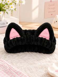 Women's Autumn/Winter New Wide Thick Cat Ear Headband With Edging Embroidery For Face Washing And Masking, Cute Plush Hair Accessory - Multicolor - View 7