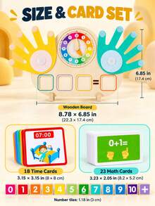 Wooden Finger Counting Toy With Teaching Clock, Math Learning Board, Addition And Subtraction Cards For Kids Ages 3+ - Multicolor - View 12