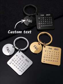 1pc Customized Anniversary Keychain, Couples Keychain, Record Important Dates, Birthday Gift For Family, Suitable For Thanksgiving, Christmas Gifts, Cute Couples Calendar Keychain, Boyfriend Anniversary Gift Keychain, Personalized Wedding Keychain - Multicolor - View 2