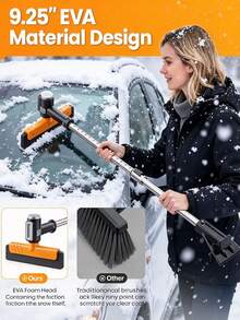 1pc 3-In-1 Telescopic Snow Brush And Ice Scraper, 360° Rotating Detachable Snow Brush With Adjustable Extendable Handle, Winter Car Snow Removal Tool For Car Windshield, Suitable For Cars, SUVs, Trucks And Sedans - A - View 2