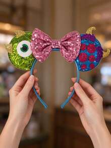 Disney Monsters Inc. Minnie Mouse Ear Pink Sequin Bow Headband - View 5