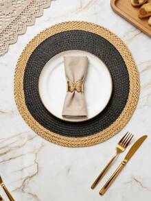 1pc/4pcs/6pcs 15-Inch Black Round Woven Placemats, Round PP Woven Placemats, Wide Paper Edge, Washable, Wipeable, Easy To Clean, Heat Resistant, Suitable For Holiday Parties, Indoor And Outdoor Daily Use - Black - View 11