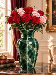 1pc Vintage European Style Wavy Curved Vase, Large Capacity Floral Container, Living Room Tabletop Decor Vase, Valentine's Day & Housewarming Decoration - Octagonal Vase - View 1