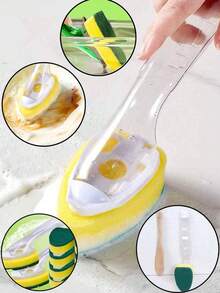 1/2/3pcs Multi-Head Handle Cleaning Set With Sponge Brush: High Absorbency And Oil-Resistant, Suitable For Cleaning Bathroom Bathtub And Tiles, Washing Kitchen Utensils And Cookware, Durable Cleaning Sponge, Cleaning Supplies - Multicolor - View 7