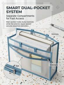 tonxiyuemu 1pc A4 Double Layer File Bag, Document Storage Organizer, Waterproof Mesh Bag With Handle, Suitable For Students And Office Workers, Multi-Functional Test Paper Bag, Large Capacity Folder - Single Piece - View 4