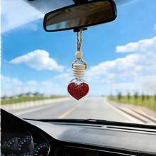 1 Piece Of Diamond Heart Shaped Glass Perfume Bottle Car Rearview Mirror Pendant, Jute Rope Car Perfume Pendant, Luxury Shiny Heart Shaped Car Perfume Pendant - Diamond Heart Perfume Bottle Pendant - View 4