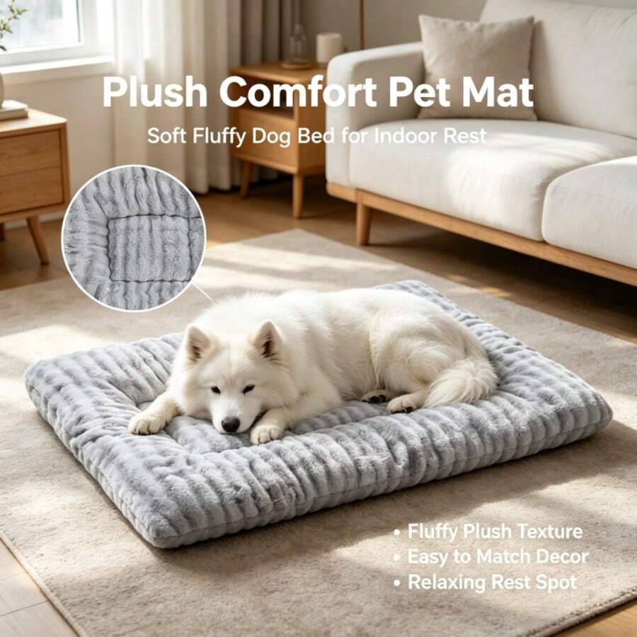 Winter Warm Dog Bed, Soft Fluffy Pet Sleeping Mat, Plush Pet Cushion, Indoor Floor Dog Crate Pad, Suitable For Cats And Dogs, Dog Bed Dog Mat - Grey - View 1