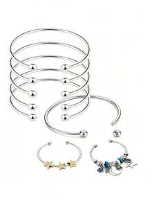 Stainless Steel Ball Clasp Adjustable Metal Wire Bracelet, Expandable Bangle For Jewelry Making, Christmas Gift - A - View 1